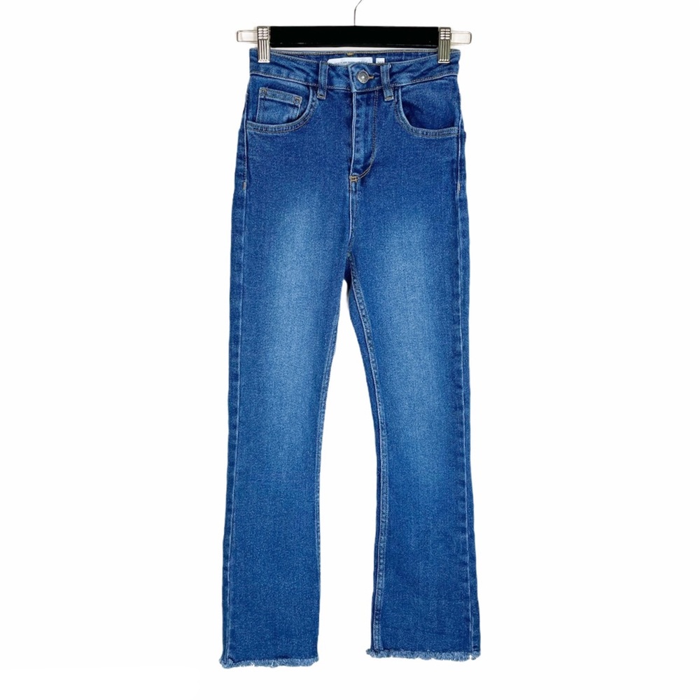 Subdued Crop Flare High Rise Denim Pants